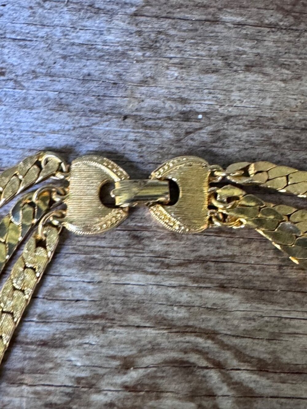 Goldette Gold Tone Triple Chain Necklace Textured Braided Vintage Clasp - Picture 3 of 9